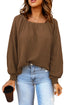 Scoop Neck Puff Sleeve Waffle Knit Top